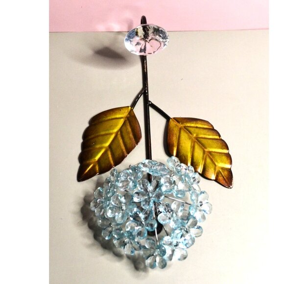 Pier 1 Blue Hydrangea Wall Hooks Decorative Metal Flowers with Gold Leaves - Picture 4 of 4
